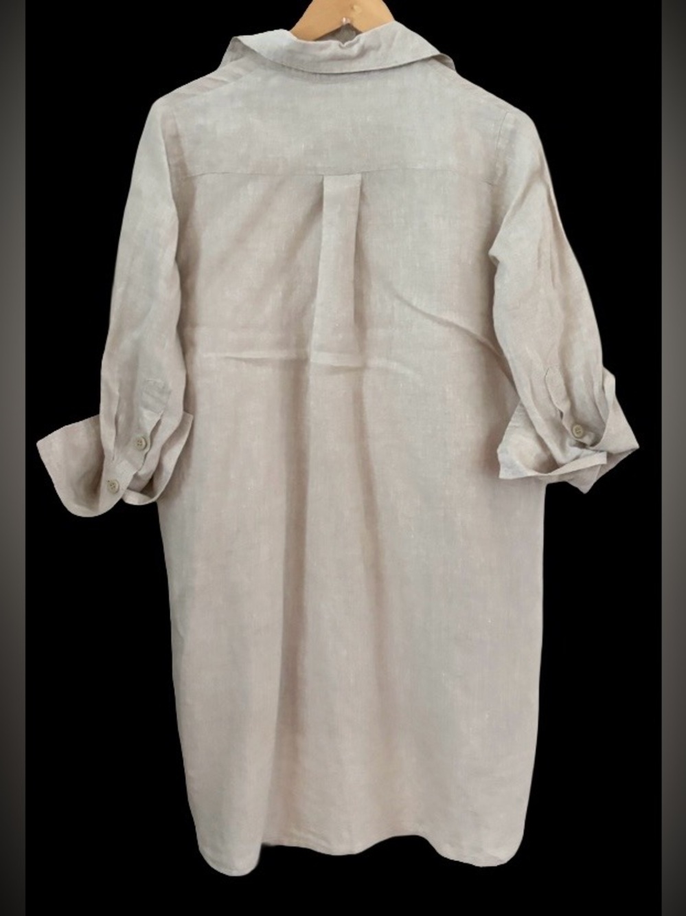 Ljc Australia 100% flax linen 3/4 slv hi lo hem shirt drss SZ S oversize luxury - Picture 3 of 9